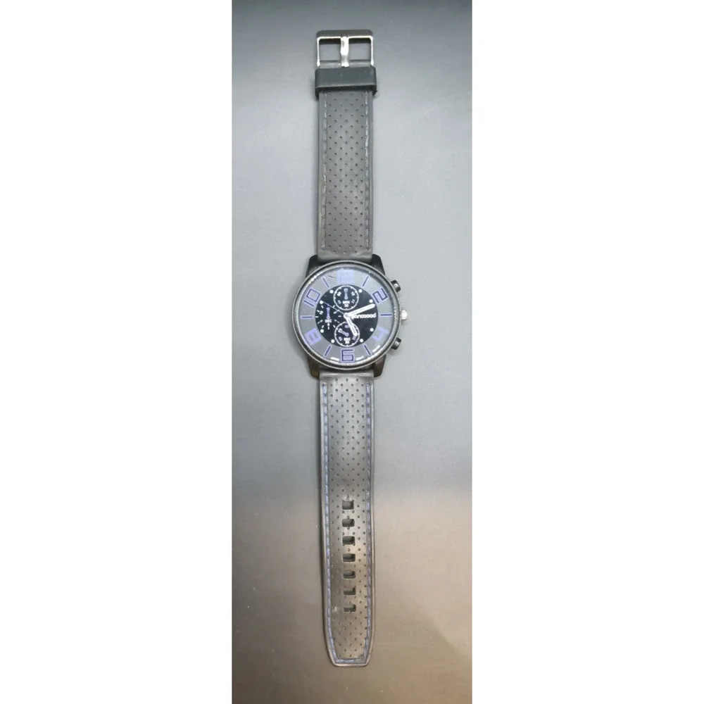 Sanwood Black/Blue Unisex Watch Black Buckle Band Round Face Blue Numbers #W5509